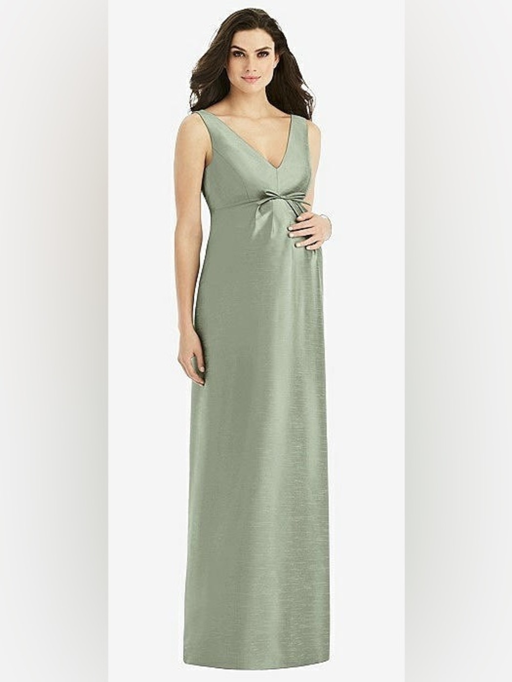 Alfred Sung Sleeveless Satin Twill Maternity Dress in Sage Green